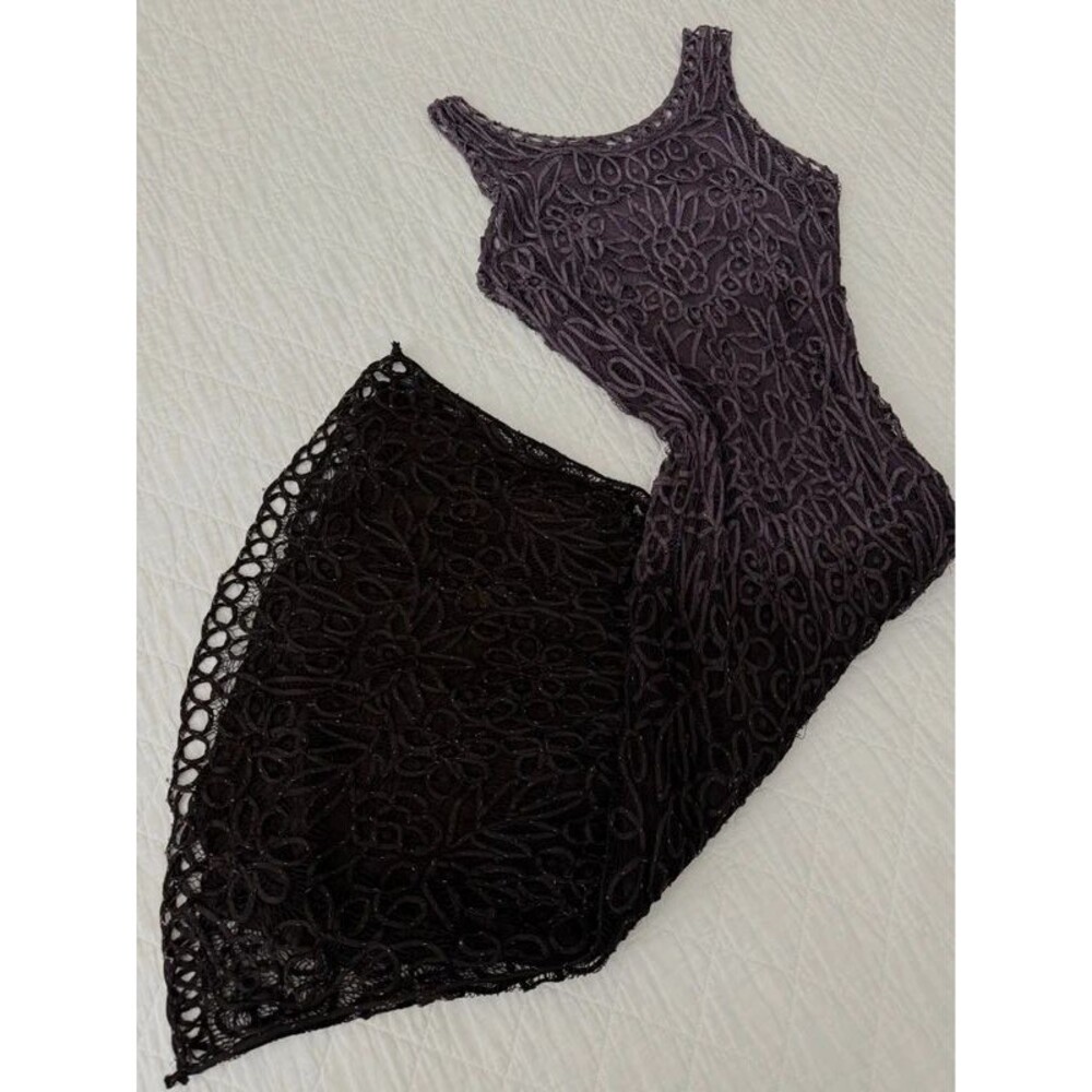 Soulmate Y2K 100% Silk Beaded Dress | hand crocheted Whimsygoth vintage gown